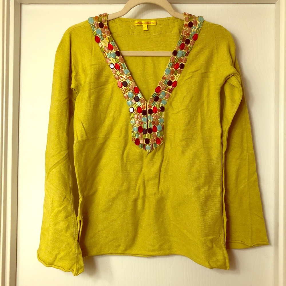 Catherine Malandrino Bell Sleeve Beaded Knit Tunic